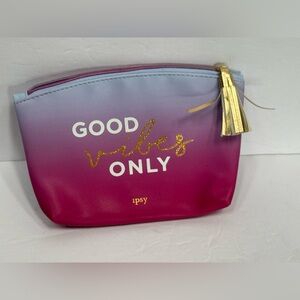 Ipsy Blue and Pink Cosmetic Bag with Gold Accents